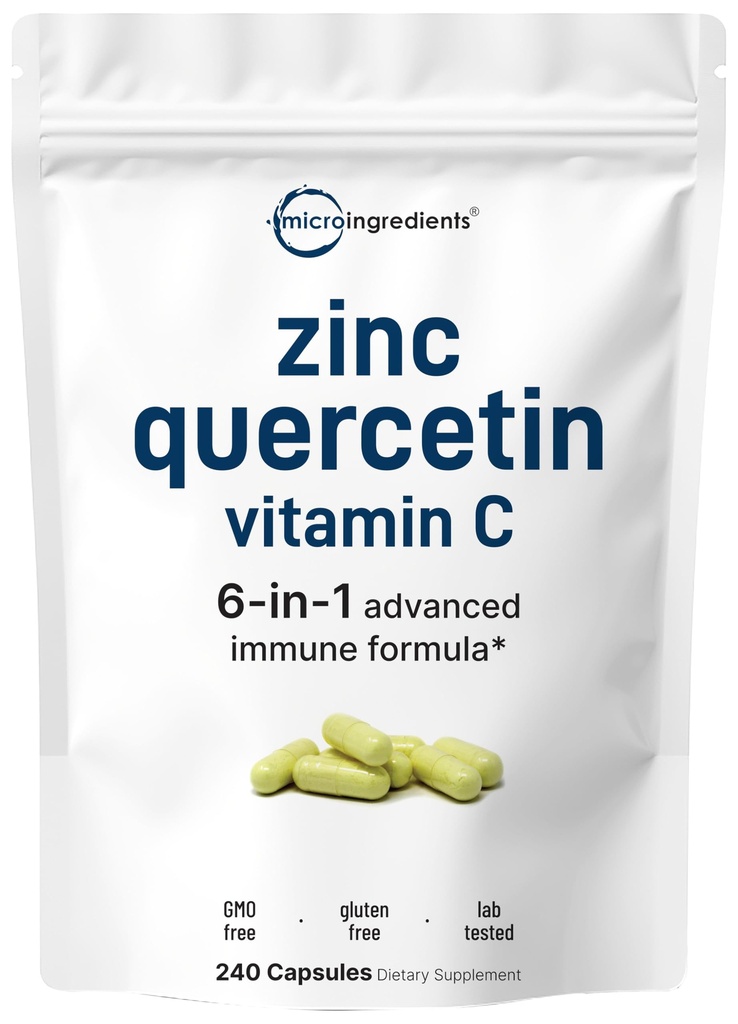 Micro Ingrediencie Quercetin s vitamínom C a zinkom, 240 Kapsule 