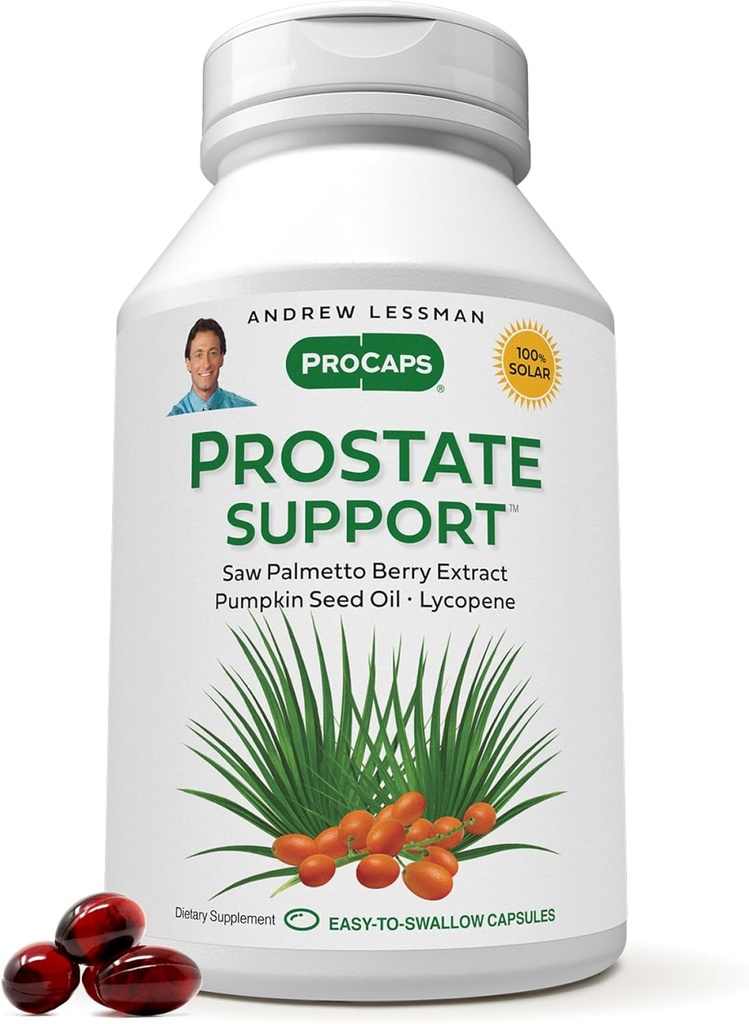 Andrew LESSMAN Prostate Support Supplement for Men's Health, 180 Softgels, Žiadne doplnkové látky - Saw Palmetto for Men, Pumpkin Seed Oil, Lycopene, Omega-3 for Prostate Health, Urinary, Bladder Function