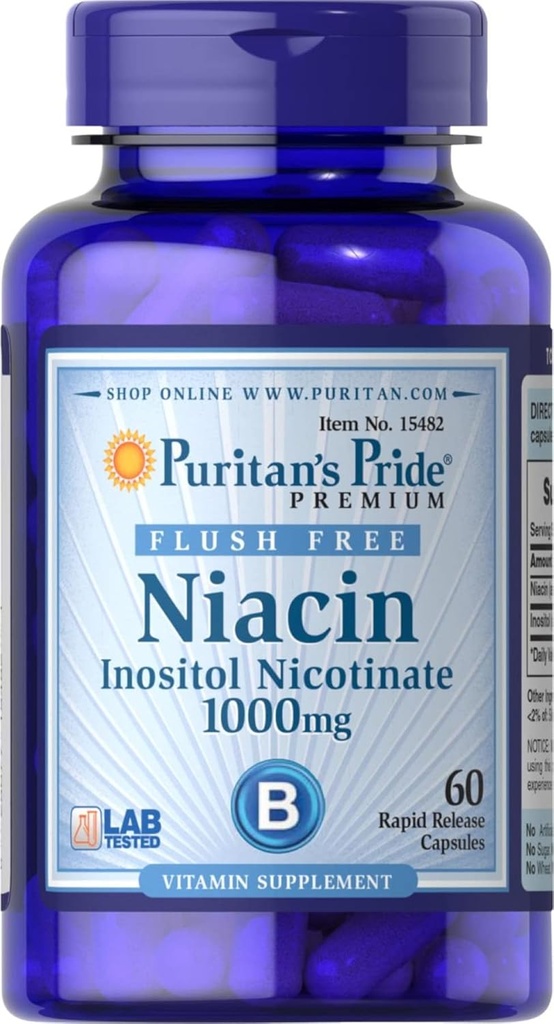 Puritáni Pride Flush Free Niacin Inozitol Nikotinát 1000 Mg- 60 Kapsule, 60 Počet
