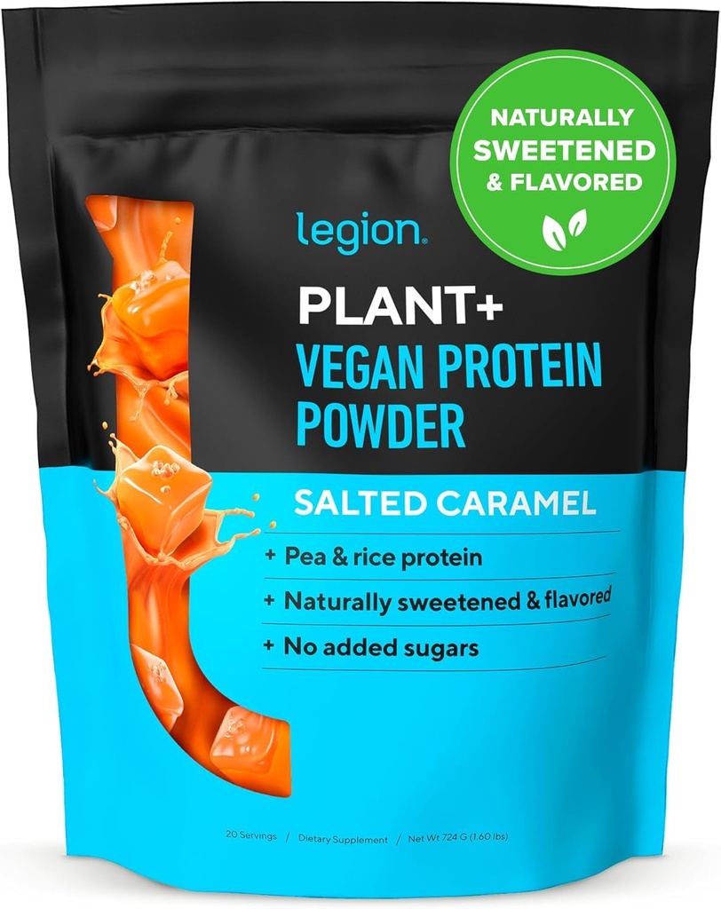LEGION Plant+ Vegan Protein Powder, Rice and Pea, Plant Based Protein Blend. Bez lepku, bez GMO, prirodzene sladené a ochutené, 20 porcií, 2 libry (Salted Caramel)