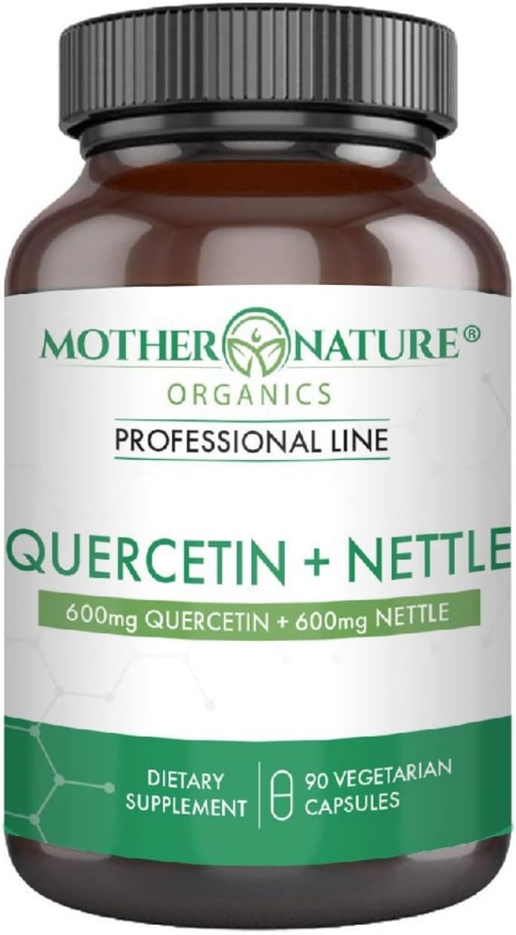 Quercetin 600mg & Nettle 600mg - Prírodné flavonoidy doplnok pre sezónne dráždidlá, imunitná odpoveď, zdravé starnutie a dlhovekosť - Non Drowsy, Non GMO, Vegan - (90 Kapsule)