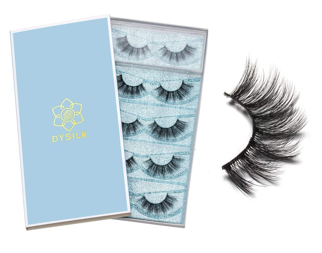 DYSILK Lashes Falošné riasy - Očné Lashes Lashes 5 páry 6D Lashes Pack Fluffy Lashes Fake Eye Lashes Natural Look Wispy Očné riasy Strip Lash Faux Falošné riasy Extensions Kit 