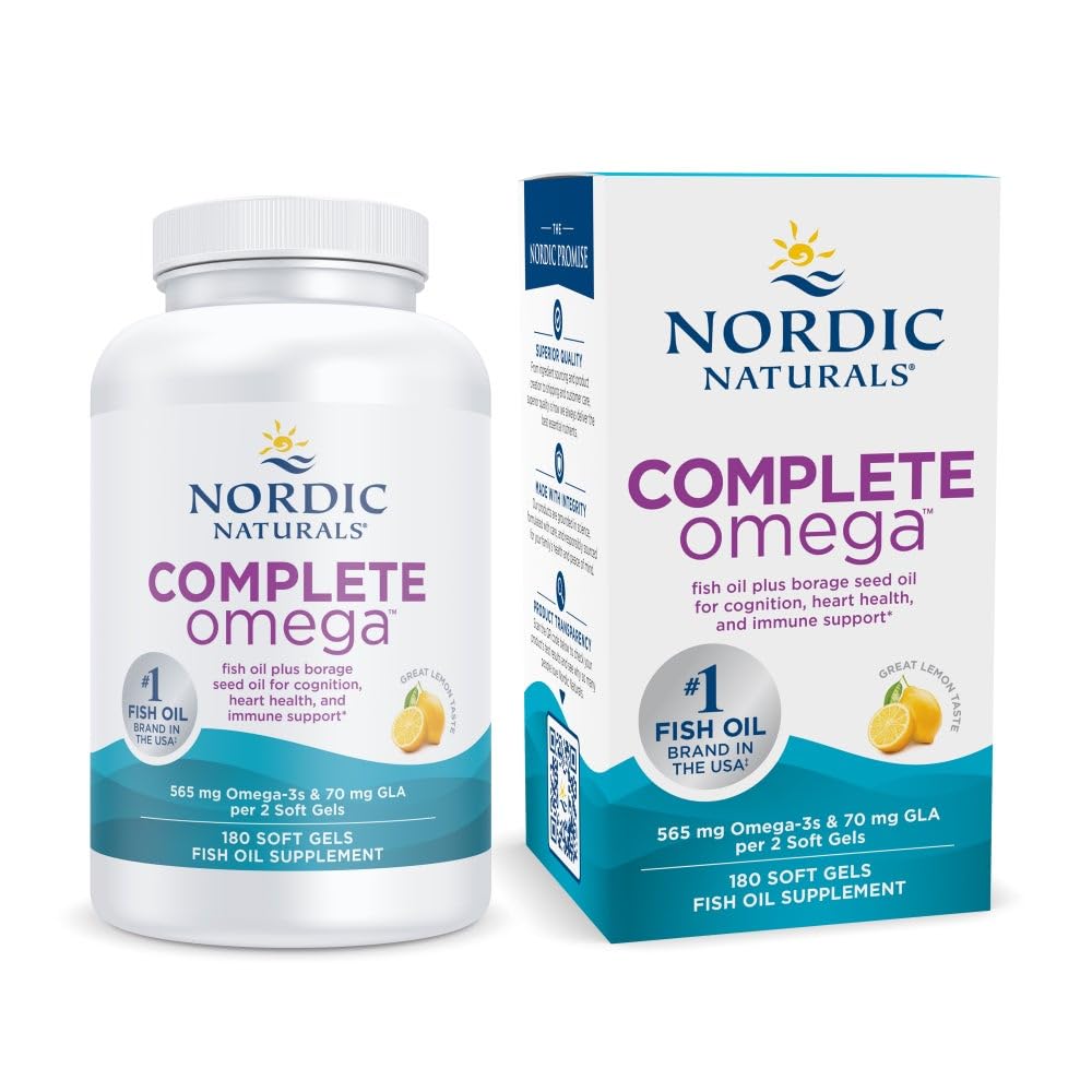 Nordic Naturals Complete Omega, Citrónová príchuť - 180 mäkkých gélov - 565 mg Omega-3 - EPA & DHA s pridanou GLA - zdravá koža, kognitívna a pozitívna nálada - non-GMO - 90 porcií