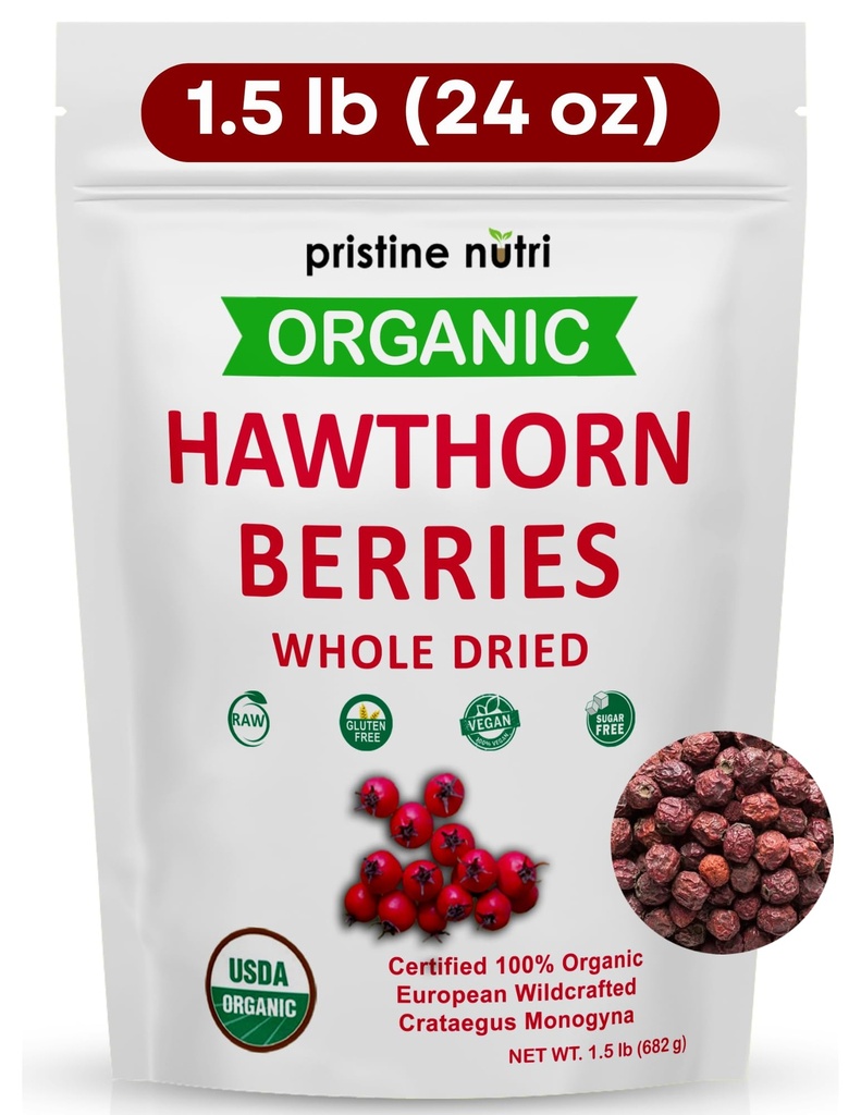 1,5 lbs (24 oz) 100% Organic Hawthorn Berries Sušené Bulk 