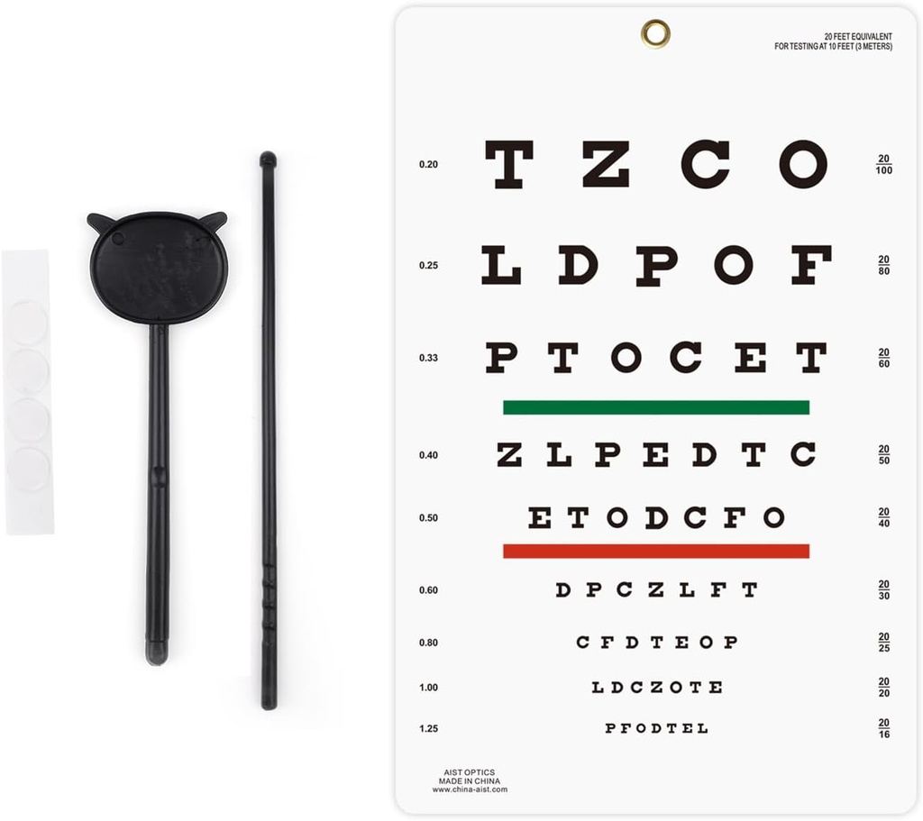 Očná mapa Snelen Očná mapa Nástenná mapaSnellen 10 Feet Charts for Eye Exams Eye with Fixing Sticker 9 X 14 palcov s Očné occcluder a Pointer 4 Fixation Patches