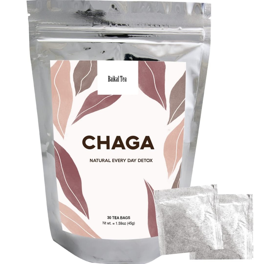 Chaga čaj - 100% Divoký Sibírsky Birch Chaga Mushroom - Organické - 30 Nebielené Čajové tašky - Čistá žiadna prísada - Prírodné detoxikačné a trávivej podpory - Ručne vybral Baikal čaj