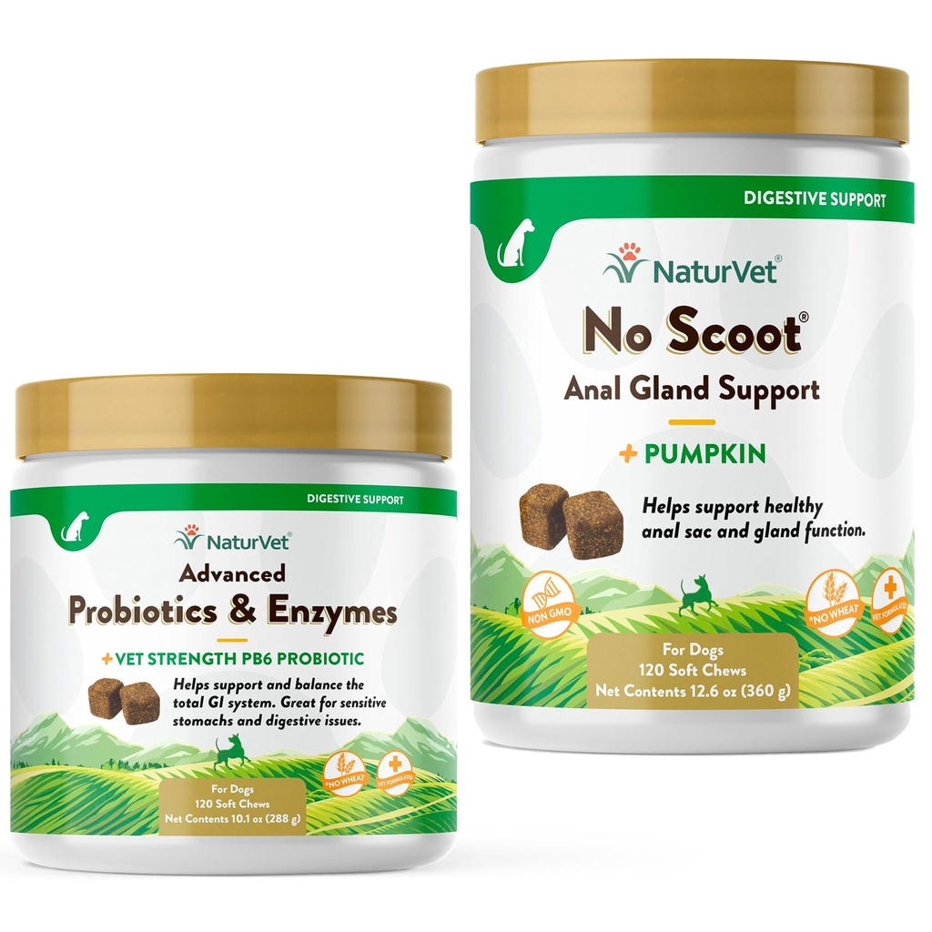NaturVet Advanced Probiotiká, zdravé enzýmy a PB6 Probiotické doplnky pre vaše psy Žalúdok, 120 Mäkké žuvačky a žiadna šuvačka pre psy - 120 Mäkké žuvačky - podporuje zdravý Anal Gland & Bowel Funkcia