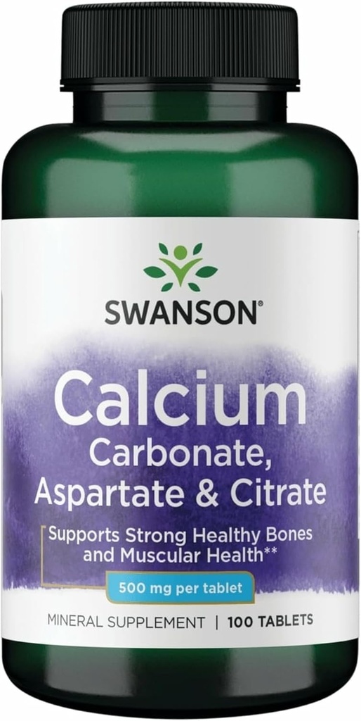 Swanson Calcium (Karbonát aspartát a citrát) 500 miligramov 100 kariet
