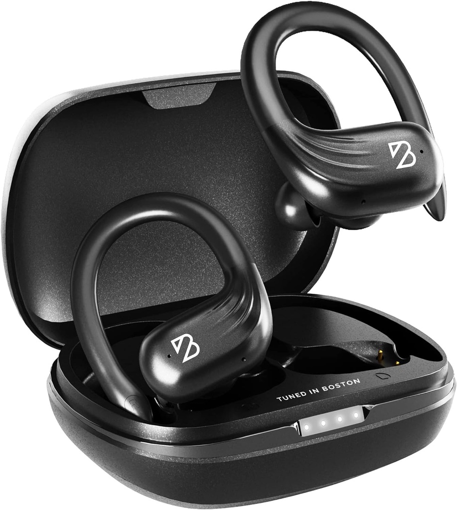 Back Bay Audio Runner 60 Bezdrôtové bežiace earbuds, 80 hodín dlhá životnosť batérie cez ucho s EarHooks, zabaliť slúchadlá bezdrôtové Bluetooth Earbuds s mikrofónom, slúchadlá v ušiach slúchadlá