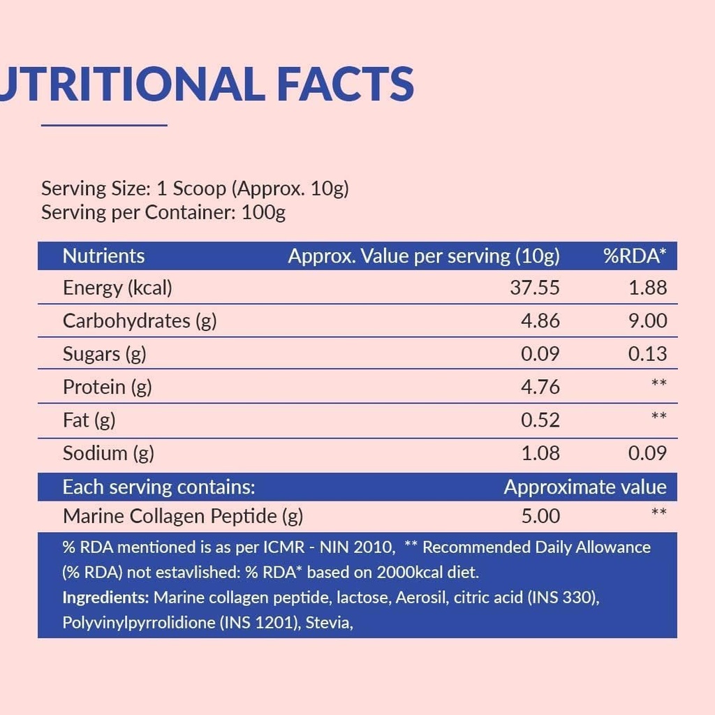 Collagen Marino for Women & Men- Pure Hydrolyzed Marine Collagen Powder for Skin,Hair, Nails & Joints | Skin Hydrating |- 100 GM (Pack of 1)