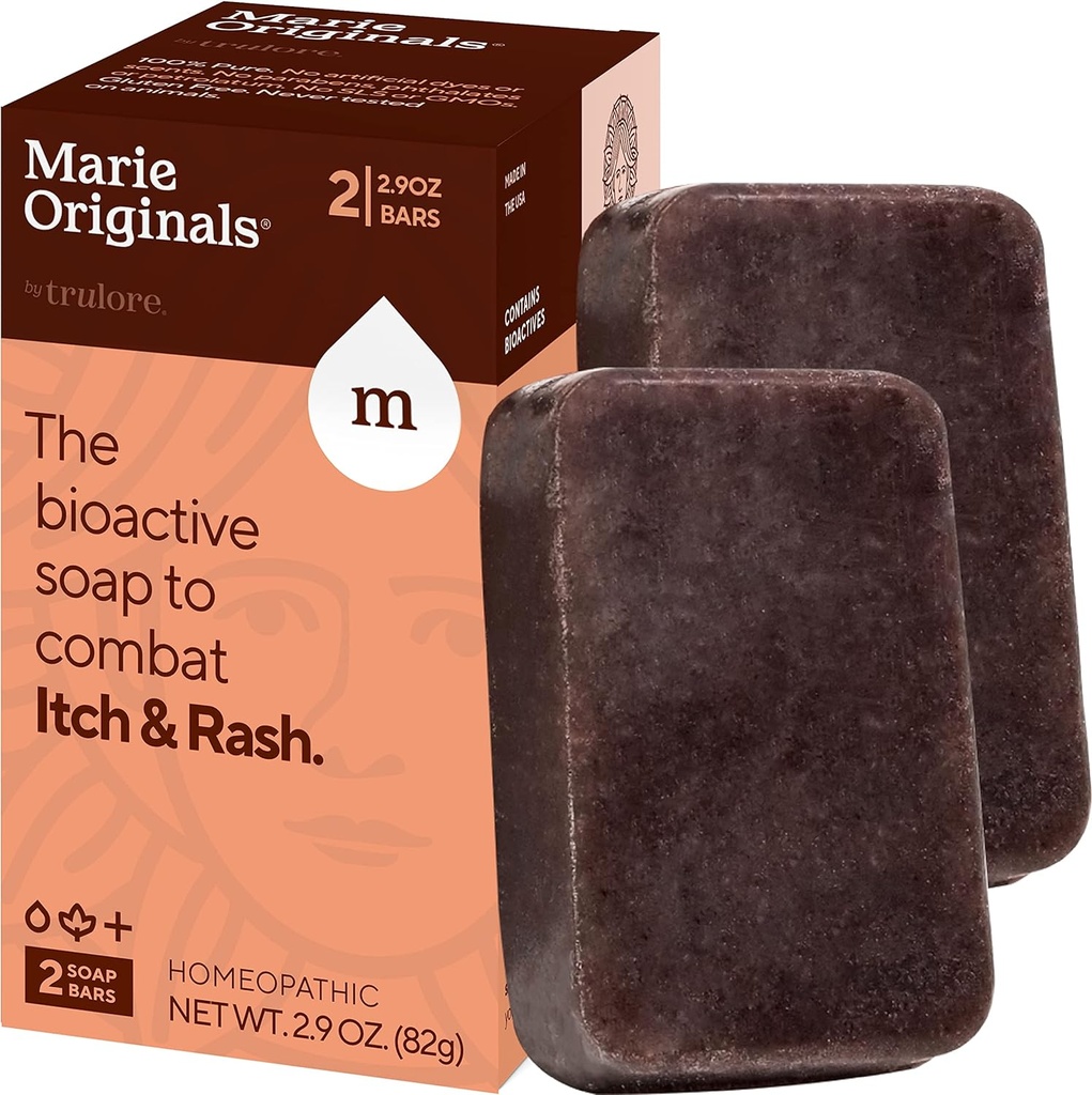 Marie Originals Ich Relief Mydlo telo umývacie Bar - All Natural Instant Relief from Insect Bites, Kuracie kiahne, Chiggers a iné kožné podráždenie tj. Anti - svrbenie upokojujúce mydlo (2 balenia)