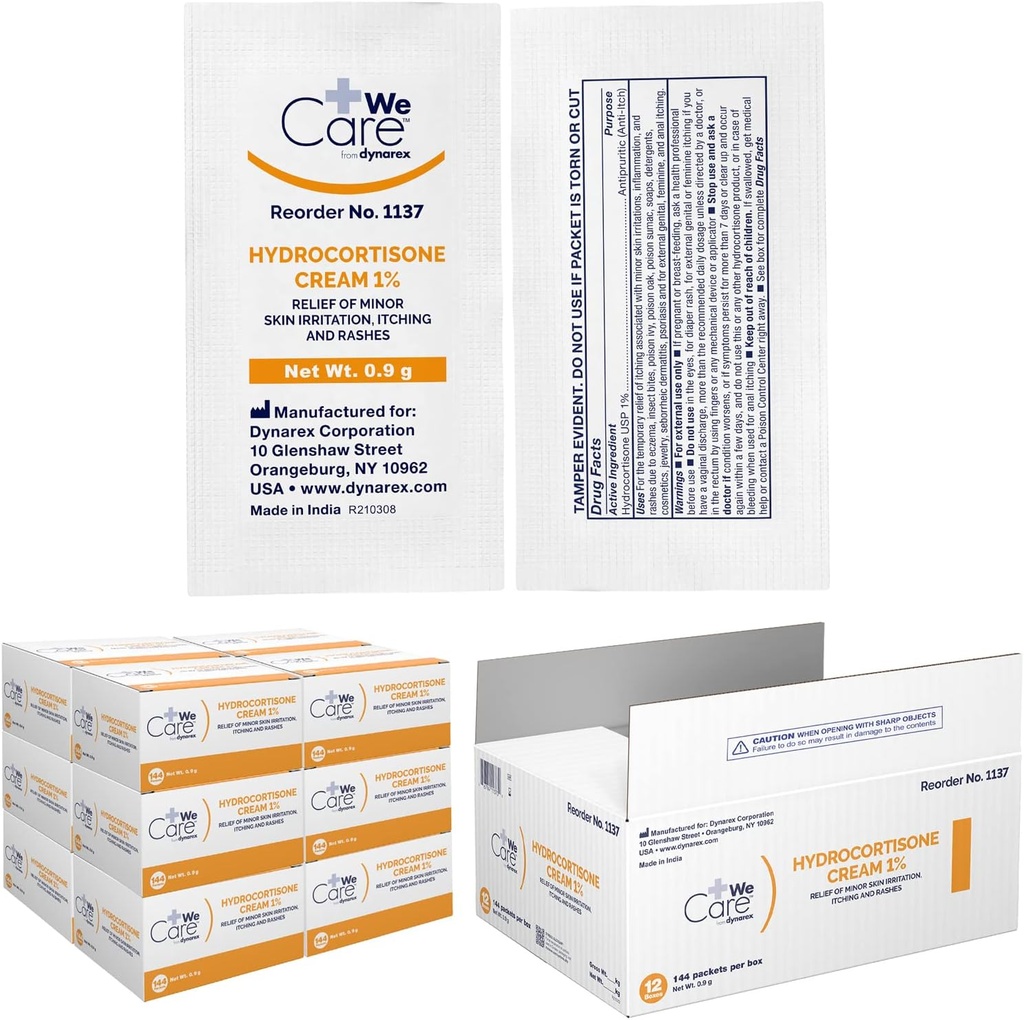 Dynarex Hydrokortizón Cream - Topický anti-Itch hydrokortizón Masť pre dočasnú úľavu malého kožného svrbenia, vyrážka, podráždenie - Prenosný, ľahko použiteľný, len pre vonkajšie použitie - 9g Packet