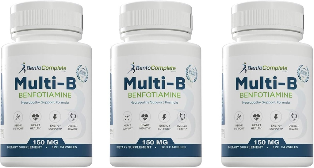 Benfotiamín Multi- B Neuropatia Podpora Formula 150 mg 120 Želatína Kapsule na fľašu - Balenie 3 fľaše