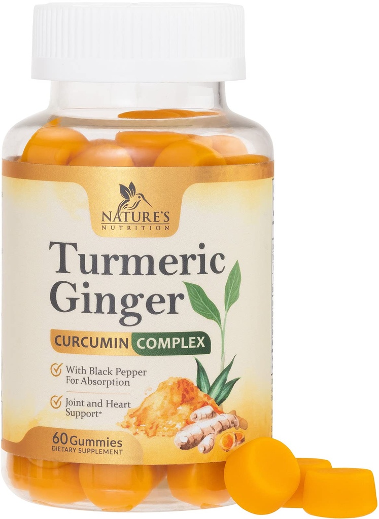 Kurkumín Supplement Gummies - 95% kurkuminoidov s kurkumínom a zázvorom, čierne korenie pre najlepšie vstrebávanie, Vegánska podpora prírody, non-GMO, bez lepku, chutný broskyňový príchuť - 60 Gummies