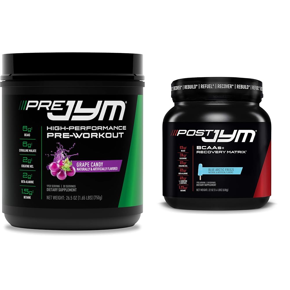Pre JYM Grape Candy Pre Cvičenie, Post JYM Active Matrix Post-Workout s BCAA, Kreatín HCI, Beta-Alanine 30 Slúži každý
