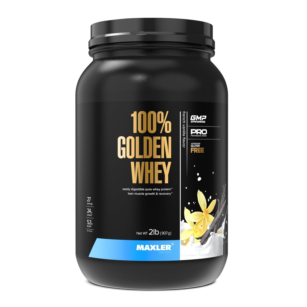 Maxler 100% Zlatá srsť Protein - 24 g proteínu na porciu - Prémiová srsť Proteín prášok pre pre po tréningu - Fast-Absorbing Srvátkový koncentrát izolát Hydrolyzát Zmes - Francúzska Vanilla Protein 2lb