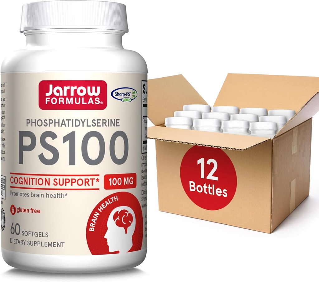 Jarrow Formulates PS100 Fosfatidylserin 100 mg, Dietary Supplement for Brain Health and Cognition Support, 60 Softgels, 20-60 Day Supply, Pack of 12