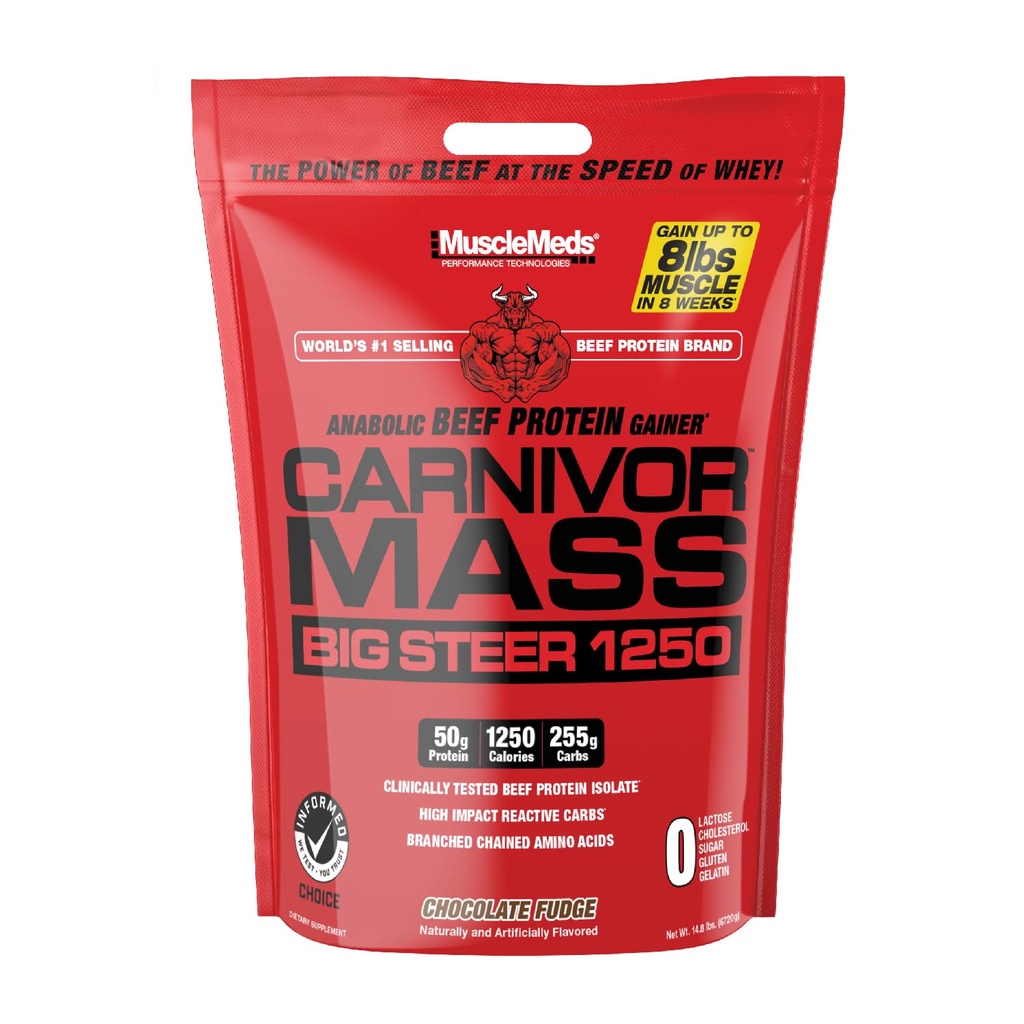 MuscleMeds Carnivor Mass Chocolate Big Steer 1250, 15 Lb (Backaging May Vary)