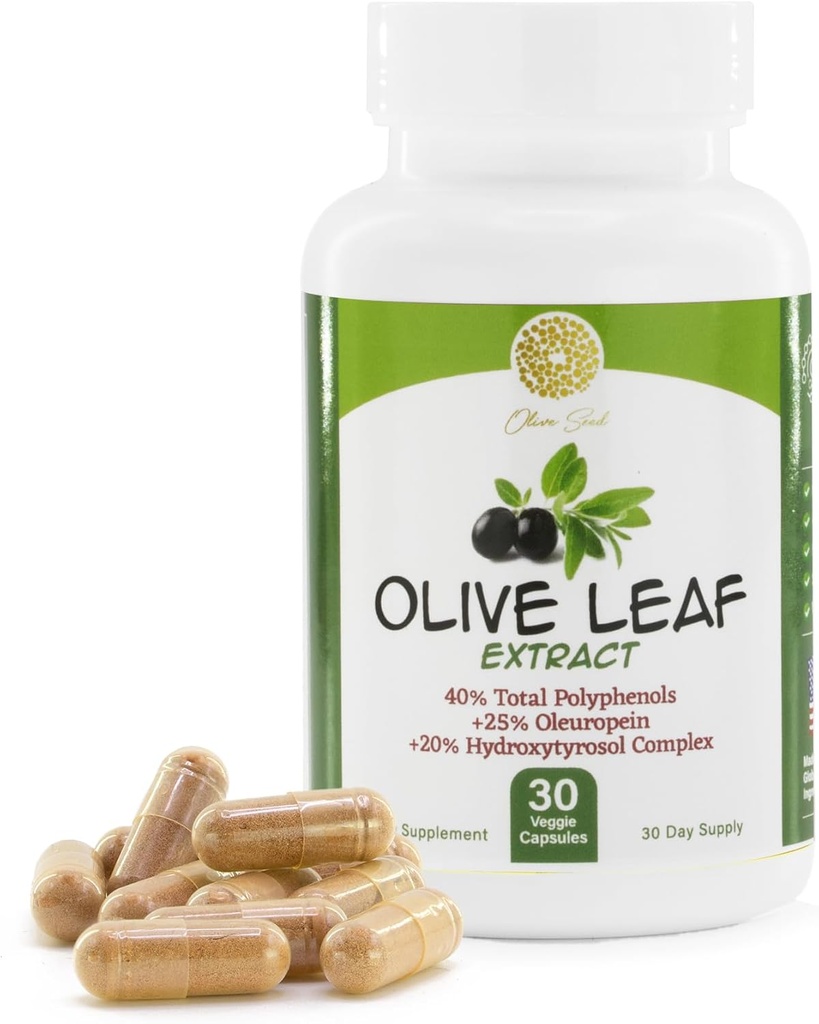 Olive Leaf Extract - 500mg - Supplement Standardized to 25% Oleuropein - 20% Hydroxytyrosol - 40% Polyfenoly - Non-GMO + Gluten Free + Dairy Free + Soy Free + Vegan (30 Kapsule)