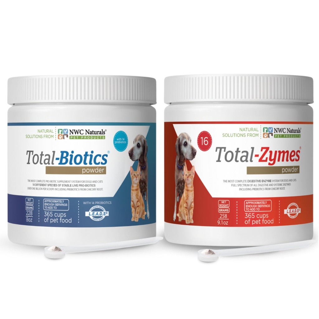 NWC Naturals Twin Pack - Probiotiká a tráviace enzýmy pre psov a mačky jeden Total-Zymes a jeden Total-Biotics 8-Ounce