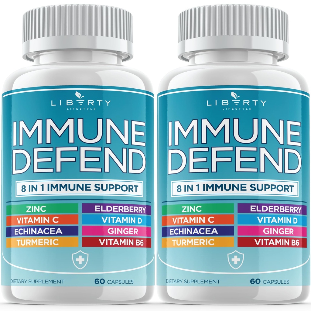 8 v 1 Imunitná obranná podpora, Imunitné vitamíny doplnok Posilňovač so zinkom 50 mg, Vitamín C bazová Vit D3 5000 IU, kurkumín a zázvor, Echinacea - Alergická úľava pre deti dospelých (2 balenia)