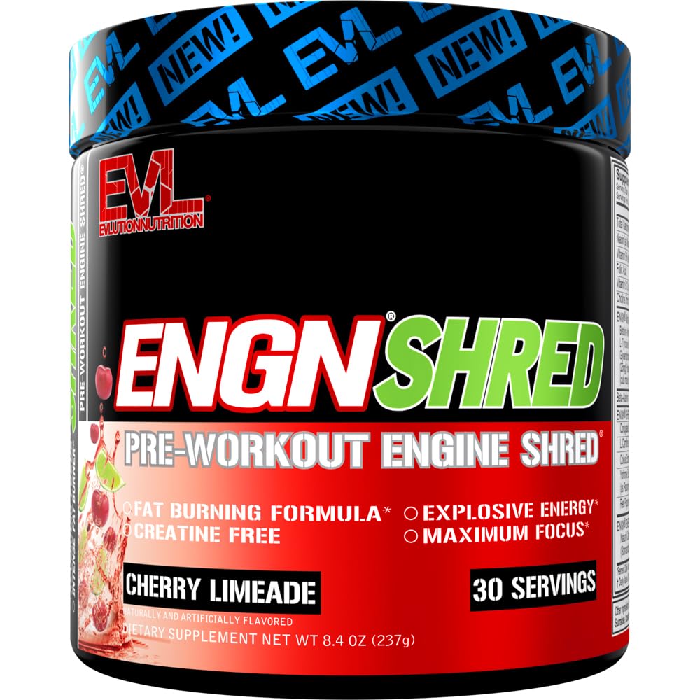 EVL Ultimate pred tréningom prášok - Termogénny spaľovač tukov Predworkout Powder Drink pre trvalú energiu Focus a vytrvalosť - ENGN Shred intenzívny spaľovanie tuku Kreatín zadarmo predworkout Drink - Cherry Limeade