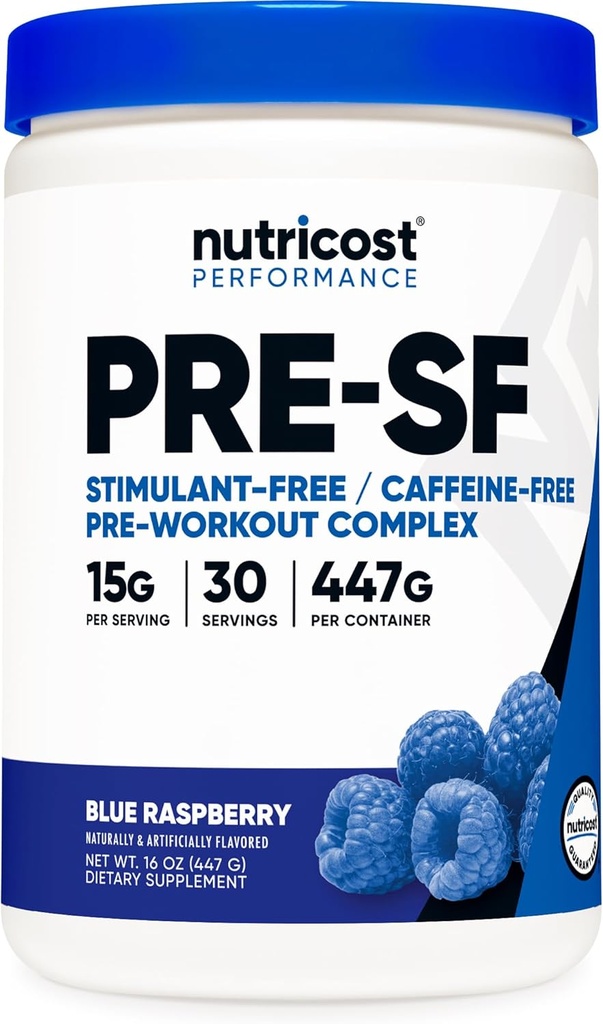 Nutricost Stimulant zdarma pred tréningom, 30 Servisov (Modrá malina) - Kofeín zdarma, Non-GMO, Gluten zdarma
