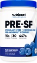 Nutricost Stimulant zdarma pred tréningom, 30 Servisov (Modrá malina) - Kofeín zdarma, Non-GMO, Gluten zdarma