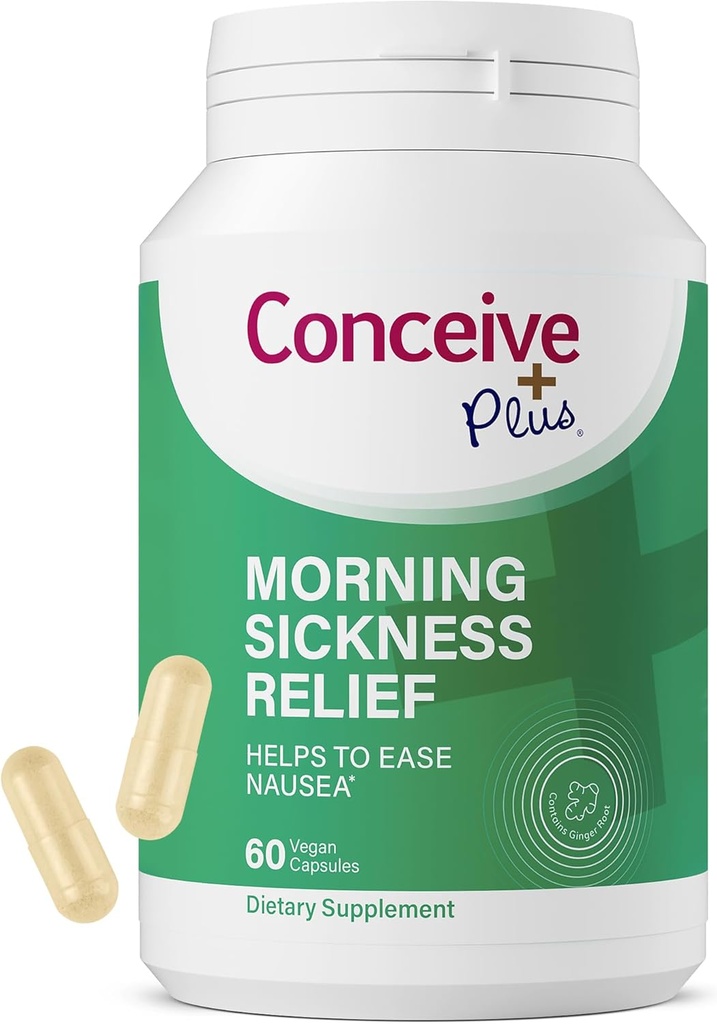 CONCEIVE PLUS Morning Disease Relief - Pure Sused Ginger Powder - Relief from Nauzea, Motion & Žalúdok Discomfort počas tehotenstva - Essential for Expecting Moms - Non- GMO - 60 Vegan Kapsule
