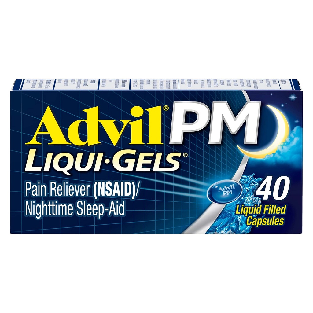 Advil PM Liqui-Gels Bolesť Reliever a Nočný spánok Pomoc, Bolesť Medicína s Ibuprofen pre úľavu od bolesti a difenhydramín HCL pre spánok - 40 Tekuté naplnené kapsule - Späť na výšku