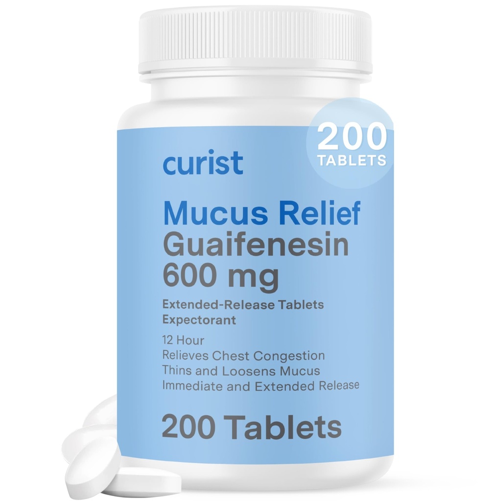 Curist Guaifenesin 600 mg Tablety s predĺženým uvoľňovaním (200 tabliet bez Farbivá) - Explorant Muscus Relief, Generic Guaifenesin 600 mg, (balenie Bulk)