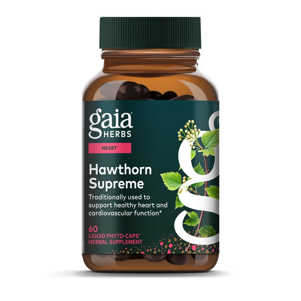 Gaia byliny Hawthorn Supreme - Hawthorn Berry Supplement - s bylinami tradične používané na podporu zdravia srdca* - 60 Vegan Liquid Phyto-Capsules (30-Deň dodávky)