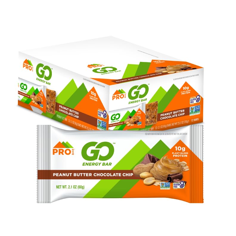 PROBAR - GO Energetické tyčinky - arašidové maslo čokoládové Chip - bezlepkové, non-GMO, celopotravinové prísady Snack Bary (12 gróf)