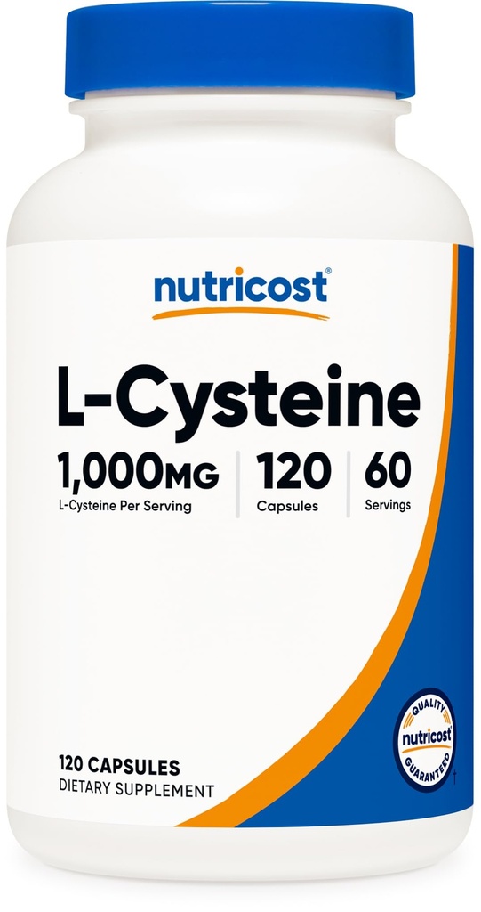 Nutricost L-Cysteine 1000mg, 120 Kapsule - Non-GMO, Gluten Free Supplement, 500mg Per Capsule