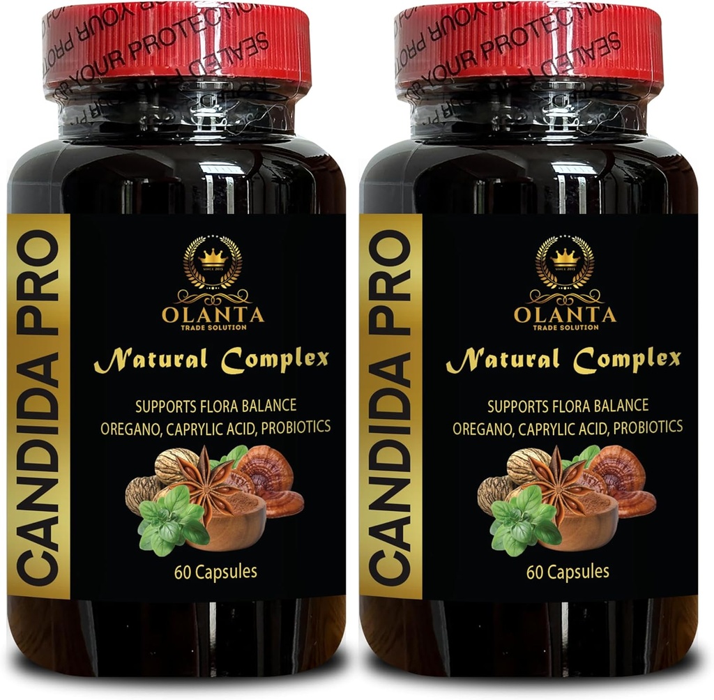 Candida Support Complex - Oregano Oil Supplement, Candida May Cleans Gut Support, probiotiká pre ženy Tráviace zdravie, kaprylová kyselina Kapsule - 2 fľaše 120 Kapsule