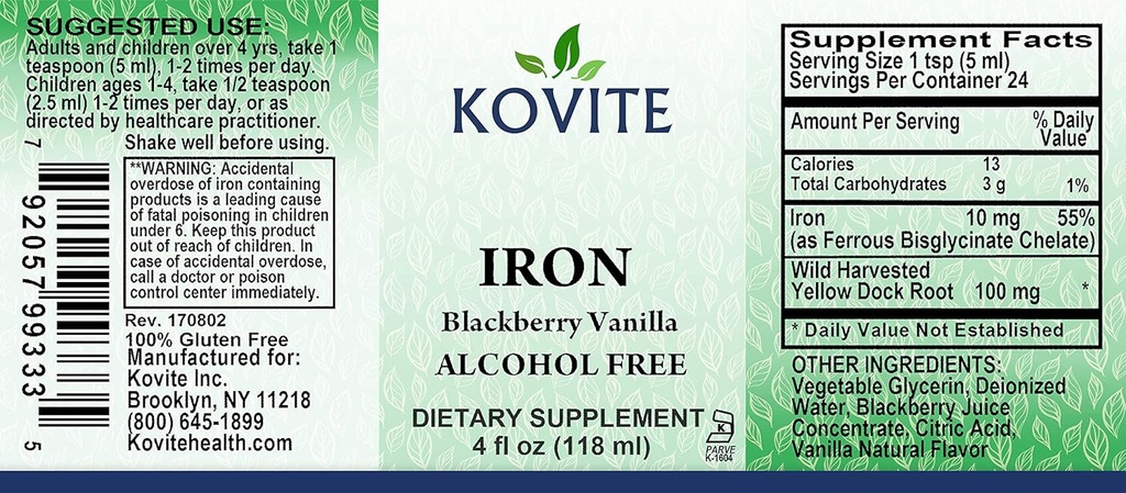 Tekuté železo 10 mg - Zvýšenie energie a hladiny krvi Bez nevoľnosti alebo C obstipácie  Košer Certified