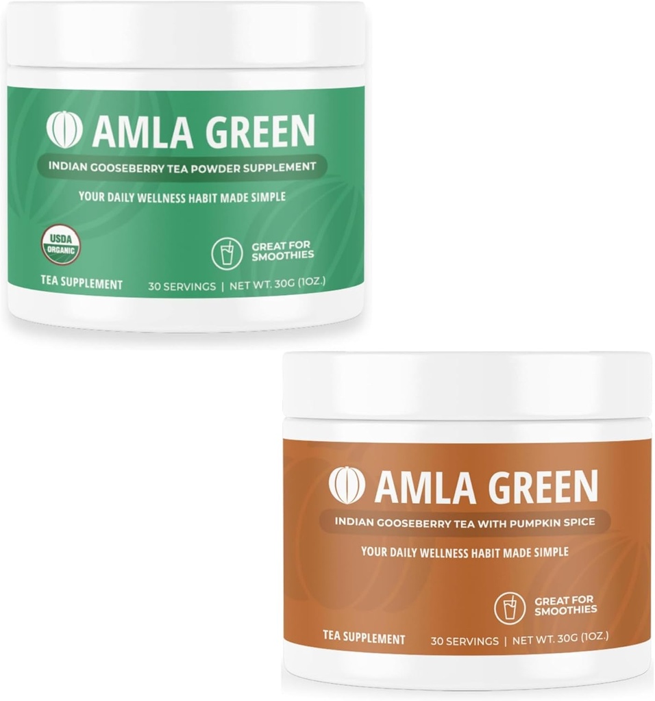 Amla Powder & Green Tea Superfood Supplement with Indian Goories & Pumpkin Spice, Organic, Vegan, 30 Servings SKU: GB-HB-30
