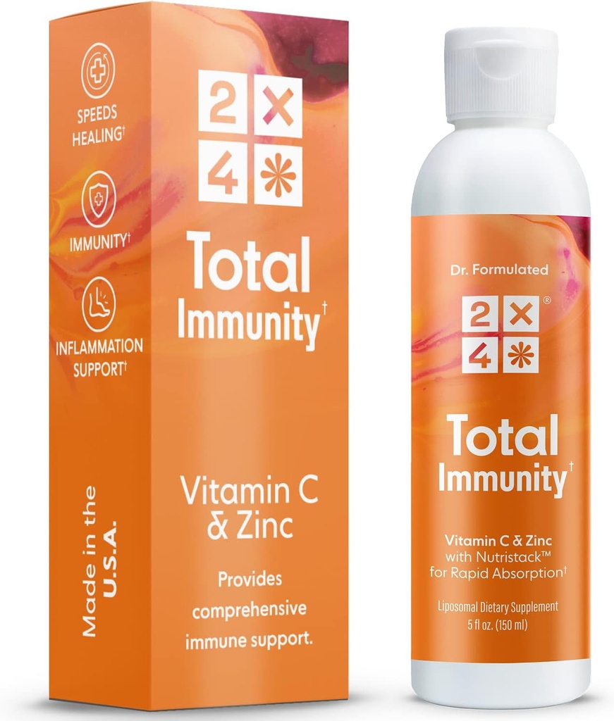 2X4 bazalka so zinkom a vitamínom C pre dospelých - Liquid Daily Immune Suplement - Lipozomal Imunita Supplement Vitamíny, non-GMO, bez cukru, 30 porcií, 5 fl oz