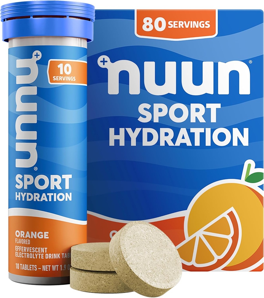 Nuun Sport Electrolyte tablety s horčíkom, vápnikom, draslíkom, chloridom a sodným, bezlepkom a vegánom, pomarančom, 8 balení (80 dávok celkom)