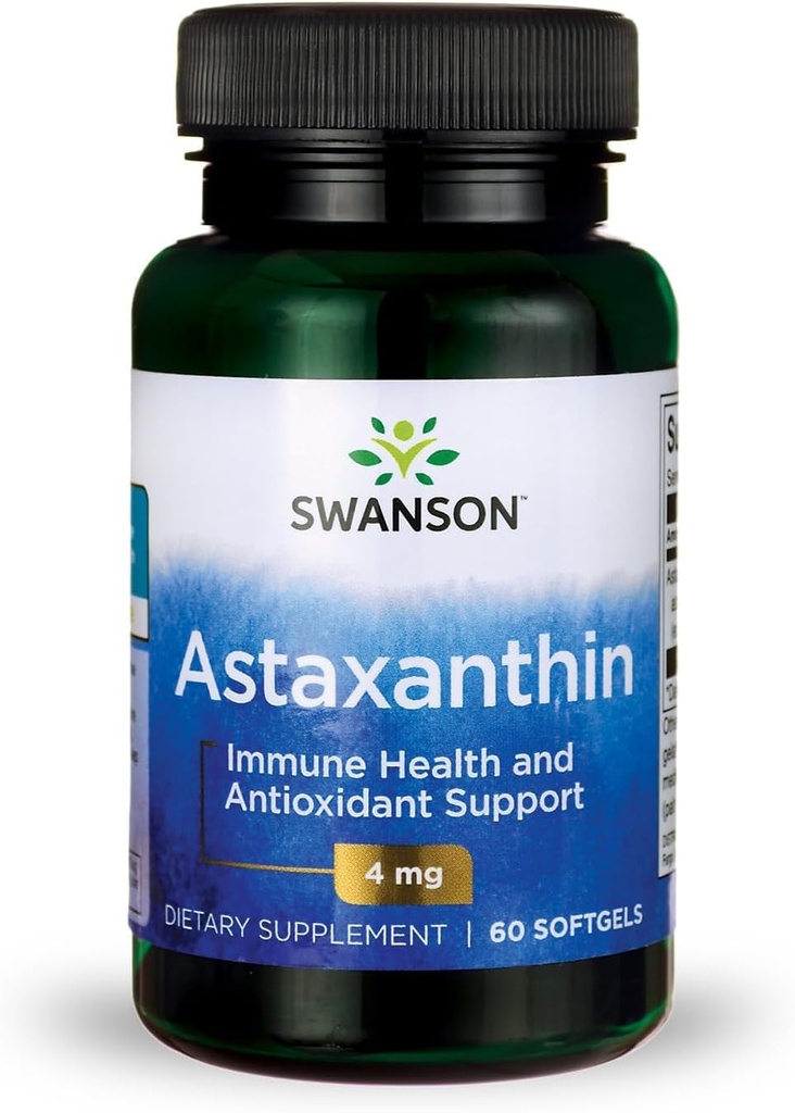 Swanson Astaxantin Eye Vision Mozog Zdravie kože Antioxidant Doplnková podpora (Astaxantin 4 mg) 60 Softgels Sgels