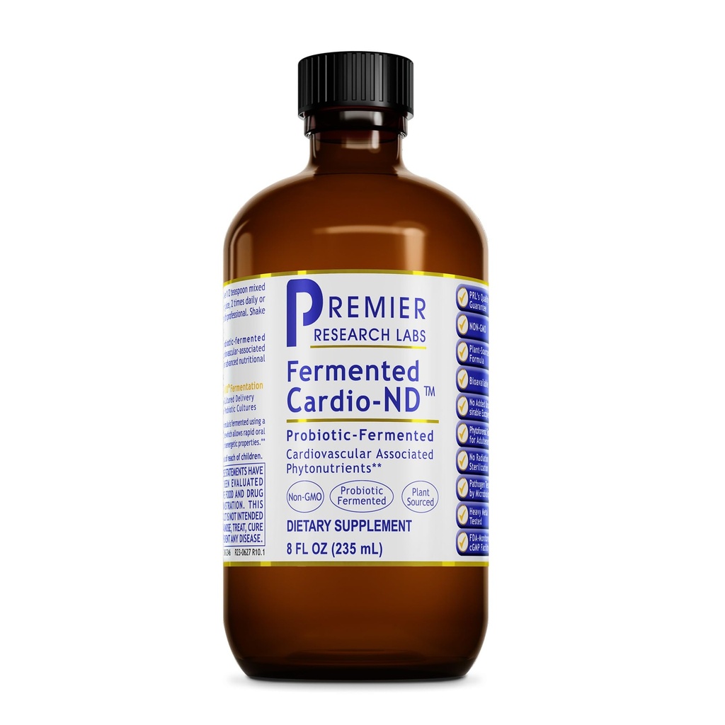 Premier Research Labs Fermented Cardio-ND - Cardio Heart Health, Cardio Support Tekuté kvasené v probiotikách pre ženy, mužov, dospelých, podporuje zdravie srdca s Hawthorne Berry - 8 fl oz fľaša