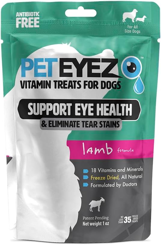 PetEyez Odstraňovač stopových škvŕn Vitamínové prípravky pre psy - Podpora zdravia očí a zníženie svrbiace a tear Stain Building - 100% prírodné psie prípravky s superpotraviny, antioxidanty a živiny - Lamb Flavor - 1oz