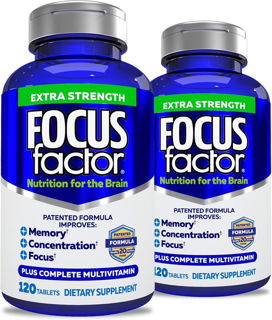 Focus Factor dospelí Extra sila, 120 Gróf- Mozog doplnok pre pamäť, koncentrácia, Focus - DMAE, vitamín D, DHA- Mozog zdravotné doplnky 