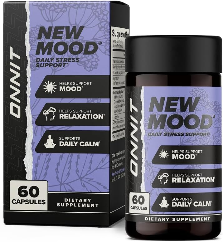 ONNIT New Mood Daily Stress Support Kapsule, IGENTM Non-GMO Testované, Spánok a podpora nálady Supplement for Men and Women, Daily Stress Management Kapsule, 60 Počet