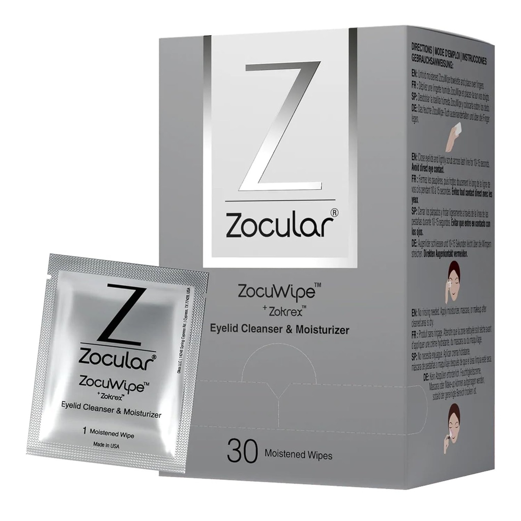 Zocular - Zocuwipe Očné viečka s prírodným komplexom Okra - Očné viečka čistiace a zvlhčovacie pads - viečko čistenie Wipes - Blefaritída liečba - 40 ct