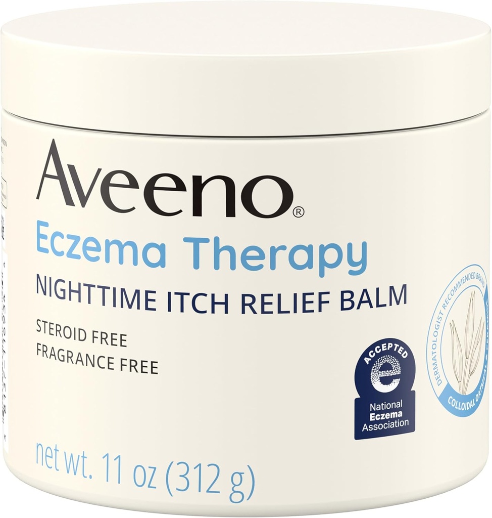 Aveeno Eczema Therapy Nighttime Itch Relief Balm, Eczema Cream for Body, Moisturizing Colloidal Oatmeal & Ceramide Formula, Fragrance Free, Soothing Dry Itchy Skin, 11 fl oz