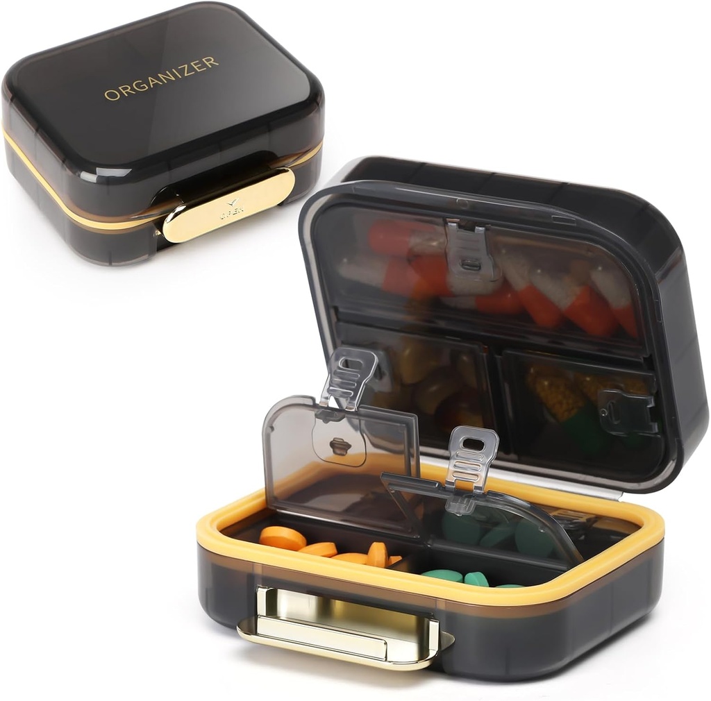 Toplive 7 Compartments Prenosné pilulky Usporiadateľ Cestovná medicína Organizátor pilulky, Vlhkosť Dôkaz Malé pilulky Prípad Vreckové pilulky Holder Denné pilulky Kontajner box pre rybí olej Vitamíny, čierna