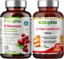 Biophix D- Mannose Plus Cranberry Probiotiká 1000 mg 120 Vkaps - Voľný vitamín C- 1000 30 Tablety - Podporuje močový močový mechúr Tract Zdravie a tráviace