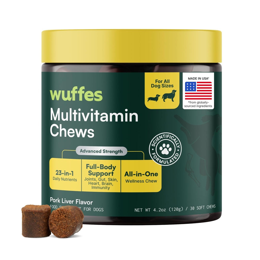 Psie multivitamínové doplnky pre Hip a kĺb, kožu a imunitný systém s Omega 3, železo, zinok, vitamín C - minerály a vitamíny pre staršie psy a šteniatka - 30 mäkké žuvačky