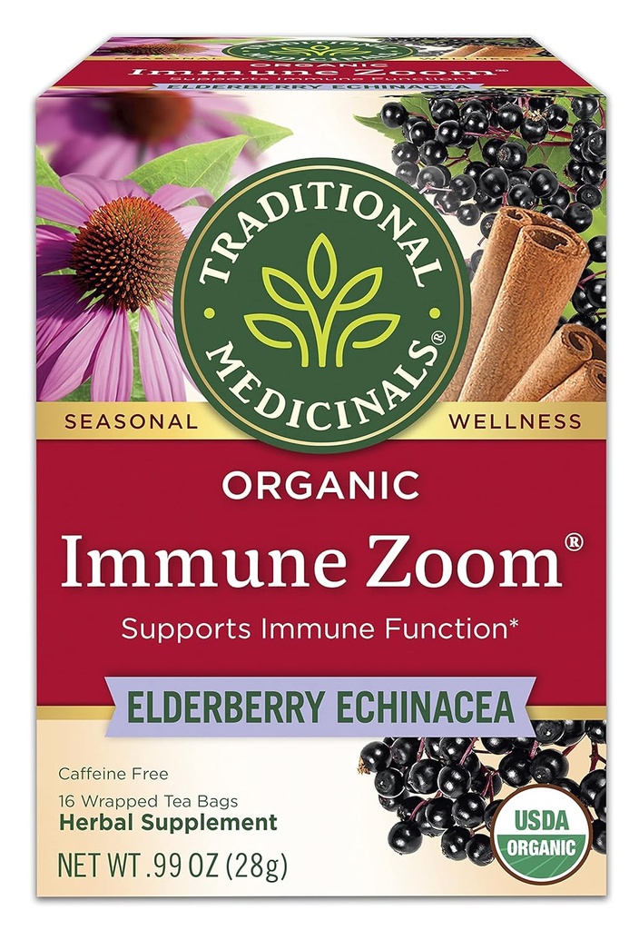 Tradičné lieky, Organic Immune Zoom Echinacea Elderberry Tea Immune Elderberry, 16 gróf (Pack of 2)